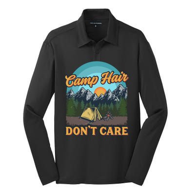 Funny Camp Hair Don't Care Silk Touch Performance Long Sleeve Polo