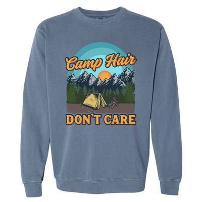 Funny Camp Hair Don't Care Garment-Dyed Sweatshirt