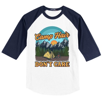 Funny Camp Hair Don't Care Baseball Sleeve Shirt