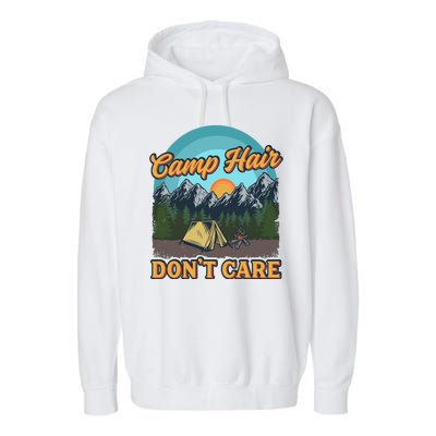 Funny Camp Hair Don't Care Garment-Dyed Fleece Hoodie