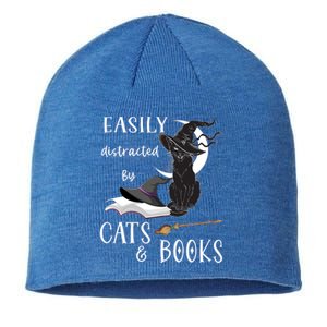 Funny Cat Halloween Tee Easily Distracted By Cats And Books Gift Sustainable Beanie