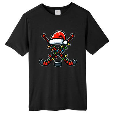 Funny Christmas Hockey Sticks Santa Hat Sports Lovers Player Cool Gift Tall Fusion ChromaSoft Performance T-Shirt