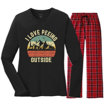 Funny Camping Hiking Outdoors I Love Peeing Outside Women's Long Sleeve Flannel Pajama Set 