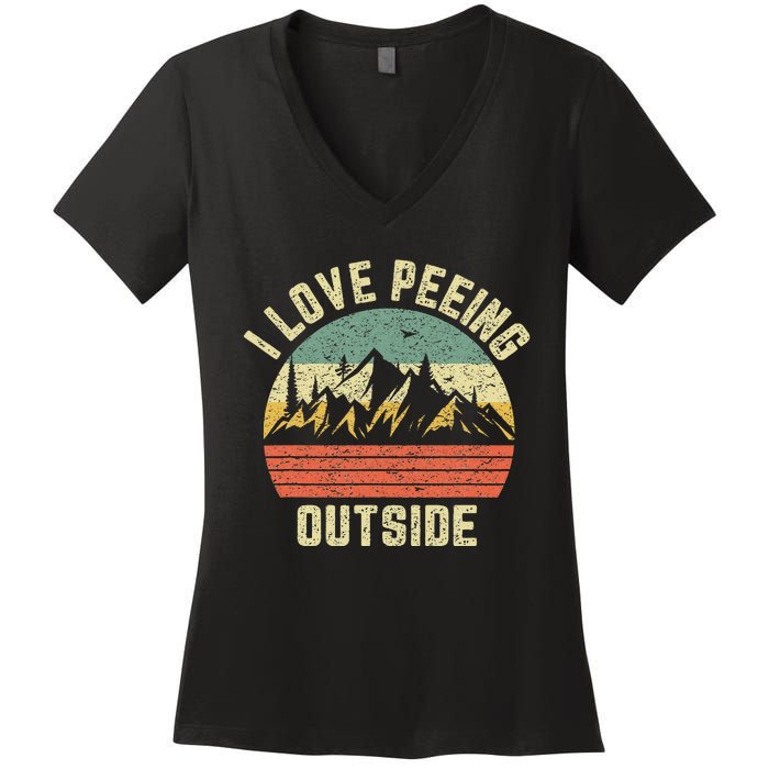 Funny Camping Hiking Outdoors I Love Peeing Outside Women's V-Neck T-Shirt