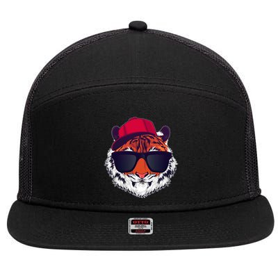 Funny Cool Hipster Tiger Sunglass 7 Panel Mesh Trucker Snapback Hat
