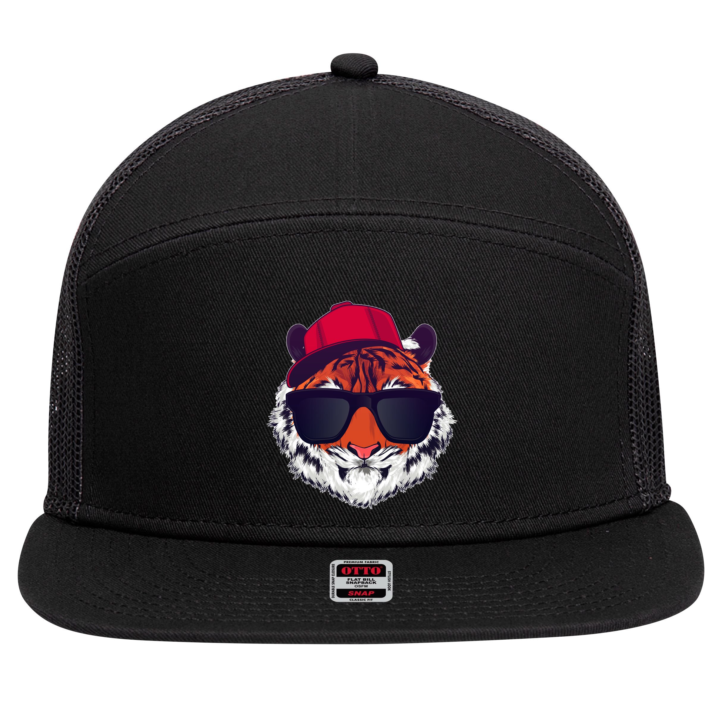 Funny Cool Hipster Tiger Sunglass 7 Panel Mesh Trucker Snapback Hat