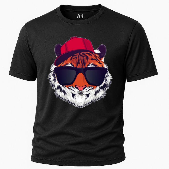 Funny Cool Hipster Tiger Sunglass Cooling Performance Crew T-Shirt