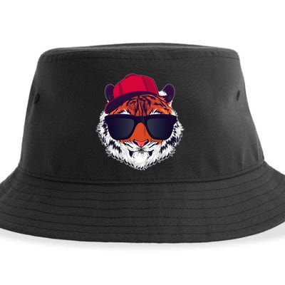 Funny Cool Hipster Tiger Sunglass Sustainable Bucket Hat
