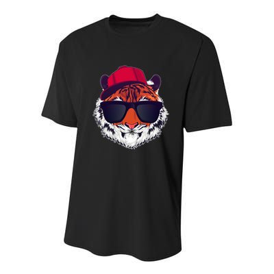Funny Cool Hipster Tiger Sunglass Youth Performance Sprint T-Shirt