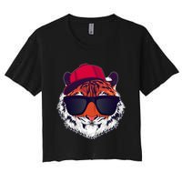 Funny Cool Hipster Tiger Sunglass Women's Crop Top Tee