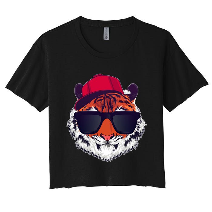 Funny Cool Hipster Tiger Sunglass Women's Crop Top Tee