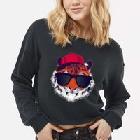 Funny Cool Hipster Tiger Sunglass Cropped Pullover Crew