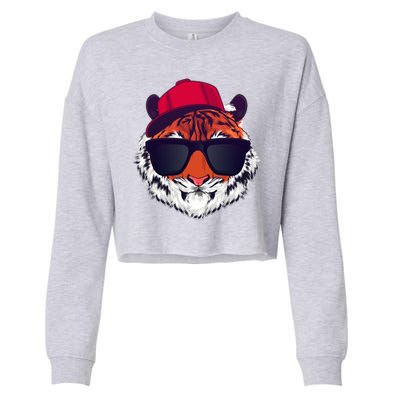 Funny Cool Hipster Tiger Sunglass Cropped Pullover Crew