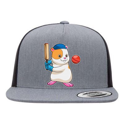 Funny Cute Hamster Cricket Bat Sports Gift Flat Bill Trucker Hat