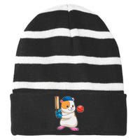 Funny Cute Hamster Cricket Bat Sports Gift Striped Beanie with Solid Band