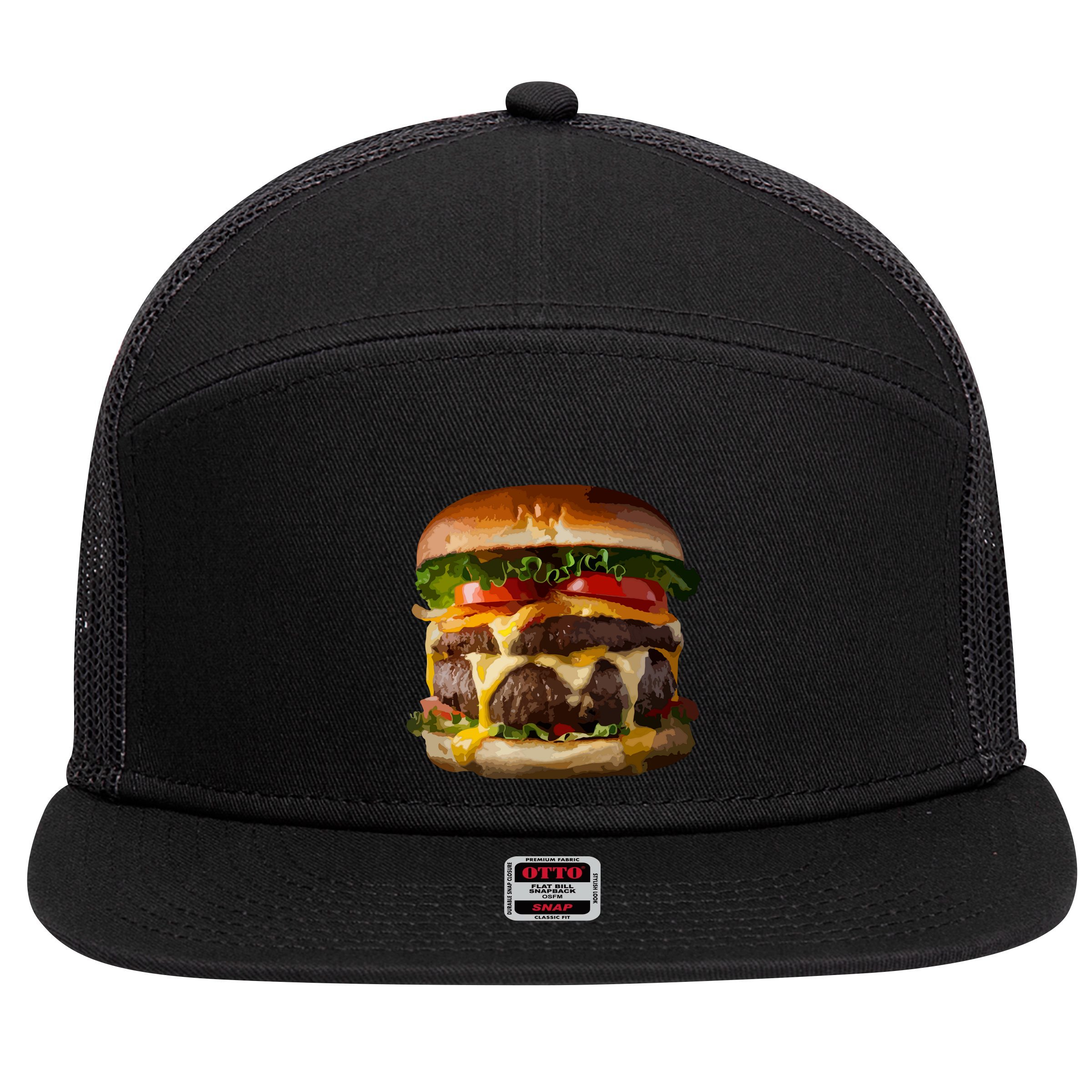 Funny Cheeseburger Hamburger Meet Eater Foodie Design 7 Panel Mesh Trucker Snapback Hat