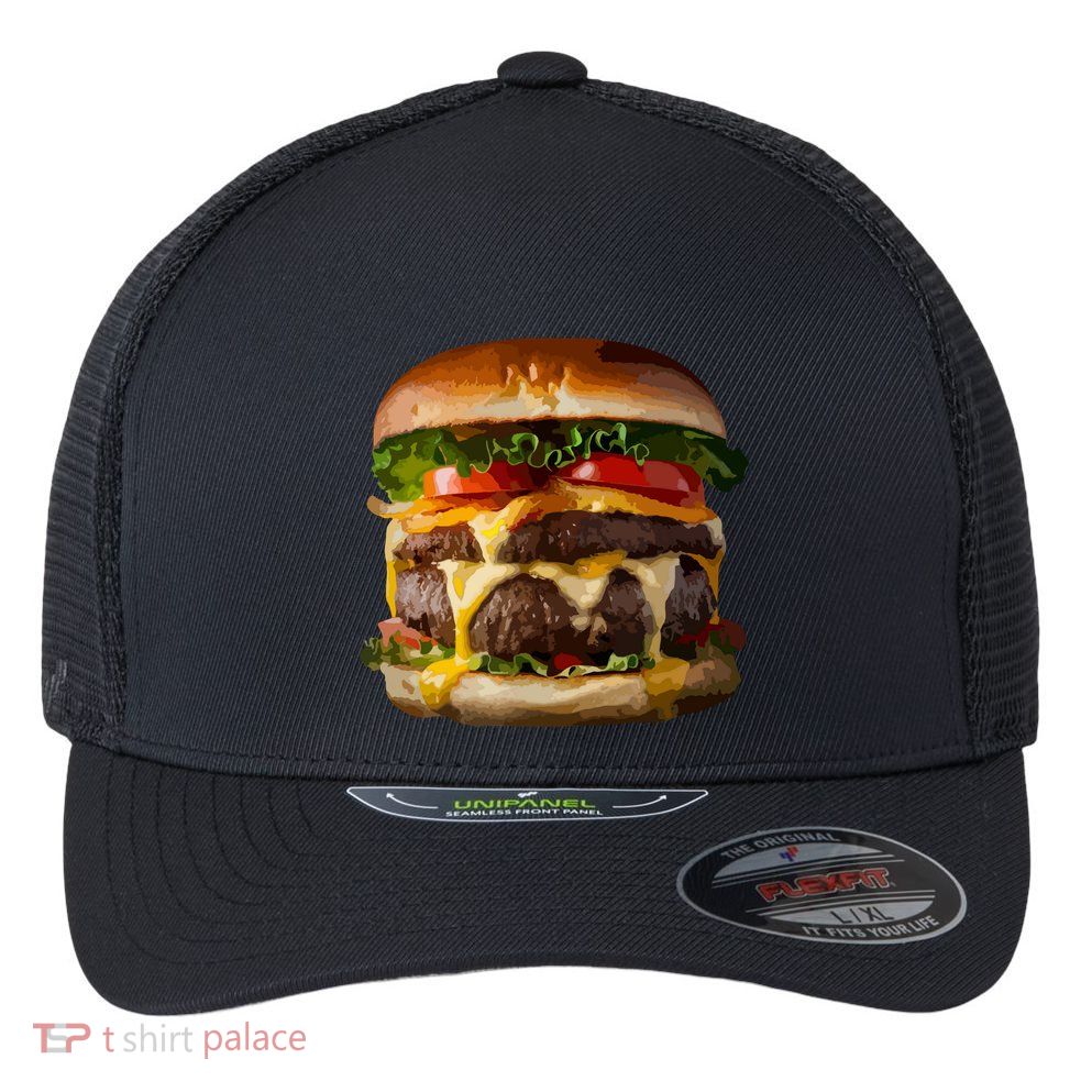 Funny Cheeseburger Hamburger Meet Eater Foodie Design Flexfit Unipanel Trucker Cap