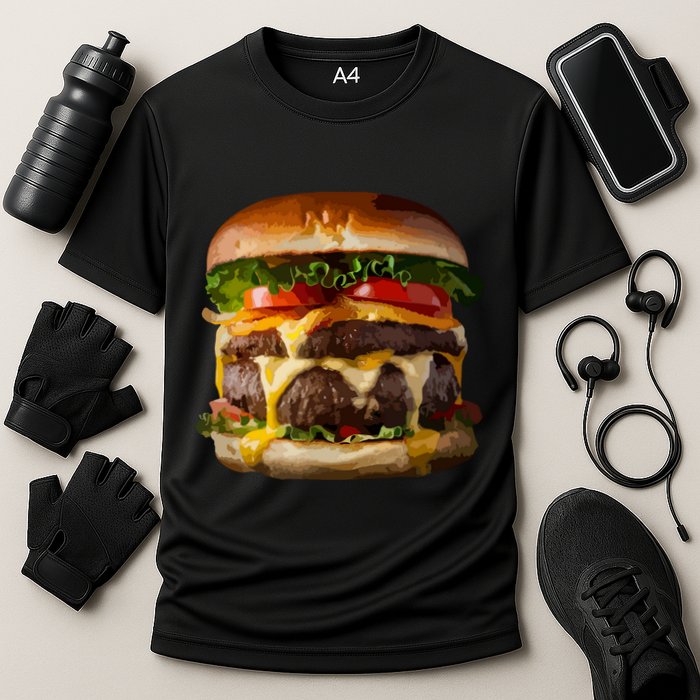 Funny Cheeseburger Hamburger Meet Eater Foodie Design Cooling Performance Crew T-Shirt