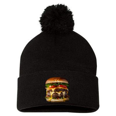 Funny Cheeseburger Hamburger Meet Eater Foodie Design Pom Pom 12in Knit Beanie