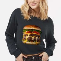 Funny Cheeseburger Hamburger Meet Eater Foodie Design Cropped Pullover Crew