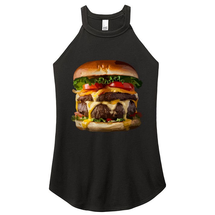 Funny Cheeseburger Hamburger Meet Eater Foodie Design Women's Perfect Tri Rocker Tank