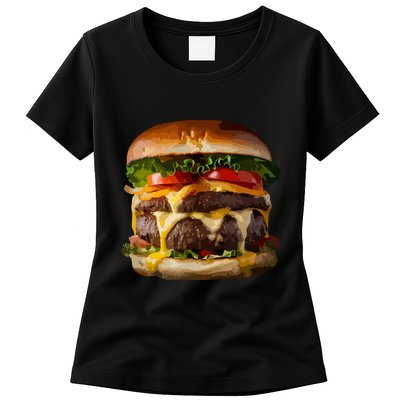 Funny Cheeseburger Hamburger Meet Eater Foodie Design Womens T-Shirt