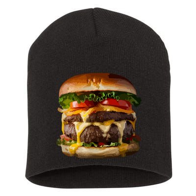 Funny Cheeseburger Hamburger Meet Eater Foodie Design Short Acrylic Beanie