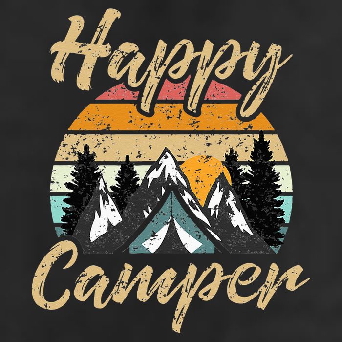 Funny Camping Hiking Lover Present Happy Camper Gift 7 Panel Mesh Trucker Snapback Hat