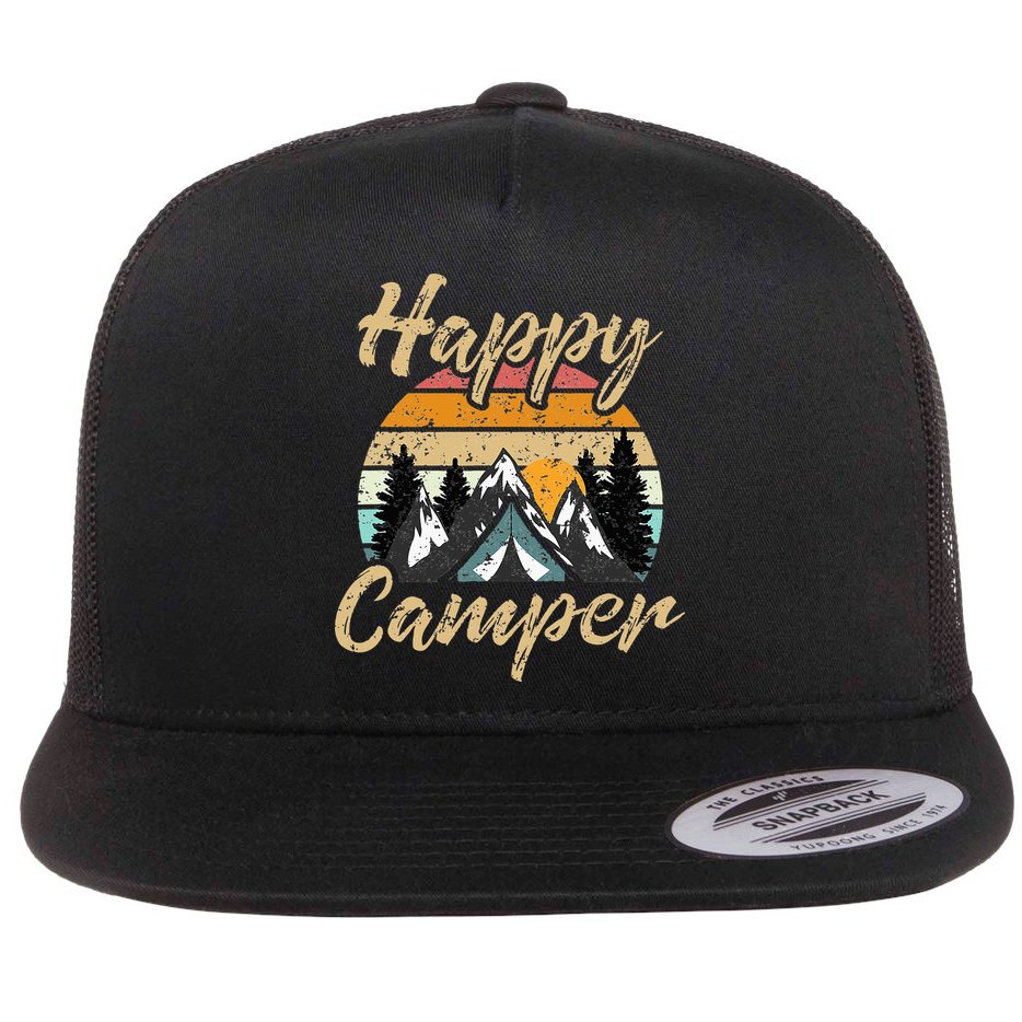Funny Camping Hiking Lover Present Happy Camper Gift Flat Bill Trucker Hat
