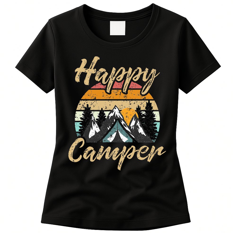 Funny Camping Hiking Lover Present Happy Camper Gift Womens T-Shirt