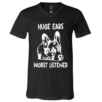 funny corgi huge ears worst listener V-Neck T-Shirt