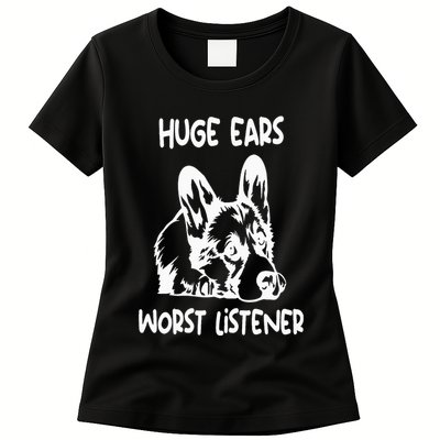 funny corgi huge ears worst listener Womens T-Shirt