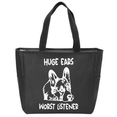 funny corgi huge ears worst listener Zip Tote Bag