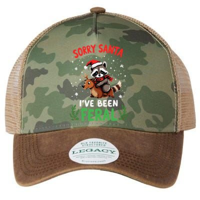 Funny Christmas Holiday Raccoon Sorry Santa IVe Been Feral Legacy Tie Dye Trucker Hat