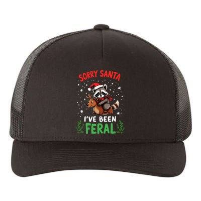 Funny Christmas Holiday Raccoon Sorry Santa IVe Been Feral Yupoong Adult 5-Panel Trucker Hat