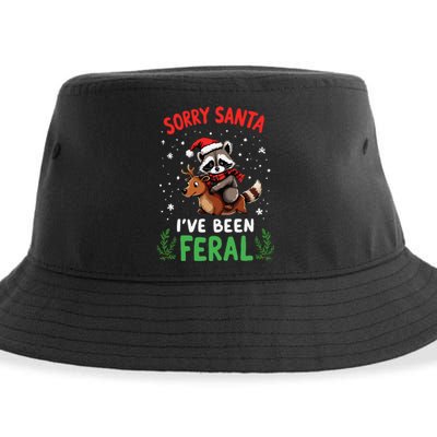 Funny Christmas Holiday Raccoon Sorry Santa IVe Been Feral Sustainable Bucket Hat