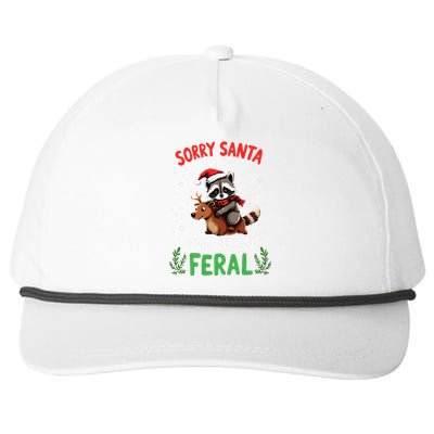 Funny Christmas Holiday Raccoon Sorry Santa IVe Been Feral Snapback Five-Panel Rope Hat