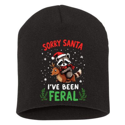 Funny Christmas Holiday Raccoon Sorry Santa IVe Been Feral Short Acrylic Beanie