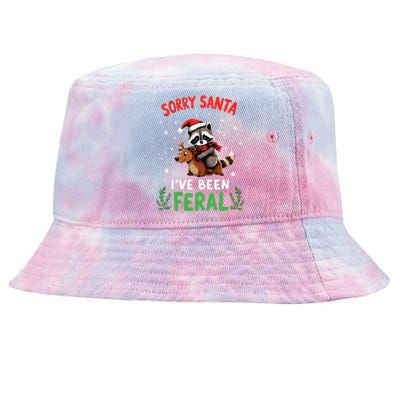 Funny Christmas Holiday Raccoon Sorry Santa IVe Been Feral Tie-Dyed Bucket Hat