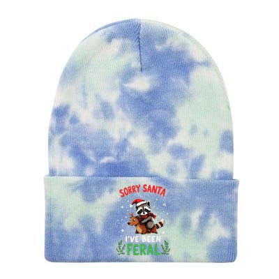 Funny Christmas Holiday Raccoon Sorry Santa IVe Been Feral Tie Dye 12in Knit Beanie