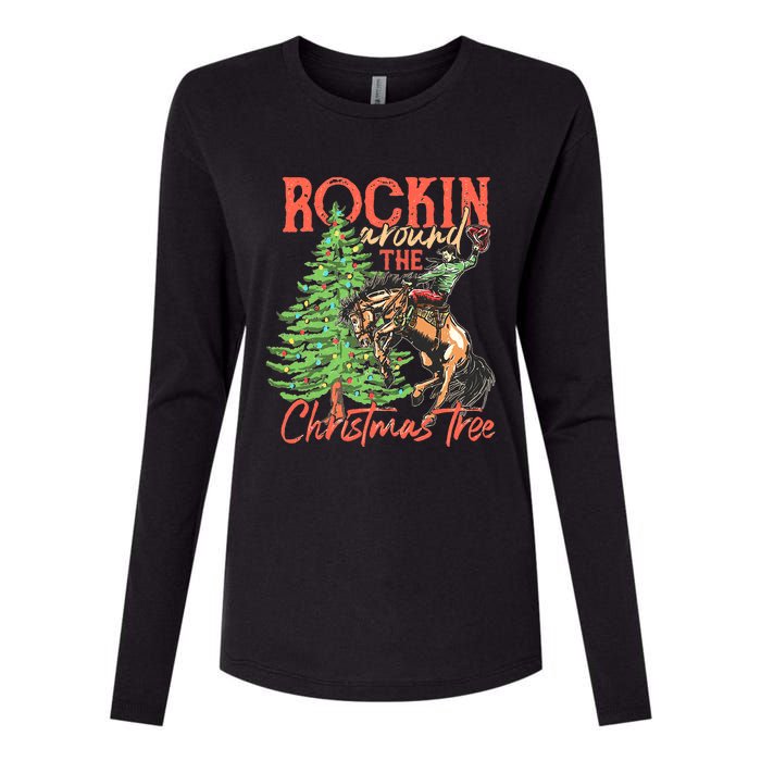 Funny Cow Horsing Rocking Around Christmas Tree Western Womens Cotton Relaxed Long Sleeve T-Shirt