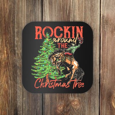 Funny Cow Horsing Rocking Around Christmas Tree Western Coaster