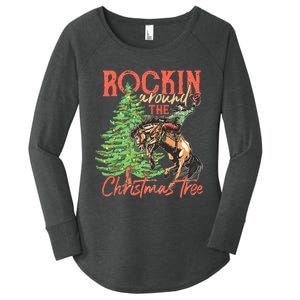 Funny Cow Horsing Rocking Around Christmas Tree Western Women's Perfect Tri Tunic Long Sleeve Shirt