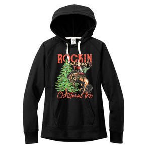 Funny Cow Horsing Rocking Around Christmas Tree Western Women's Fleece Hoodie