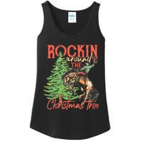 Funny Cow Horsing Rocking Around Christmas Tree Western Ladies Essential Tank