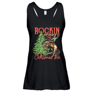 Funny Cow Horsing Rocking Around Christmas Tree Western Ladies Essential Flowy Tank