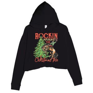 Funny Cow Horsing Rocking Around Christmas Tree Western Crop Fleece Hoodie