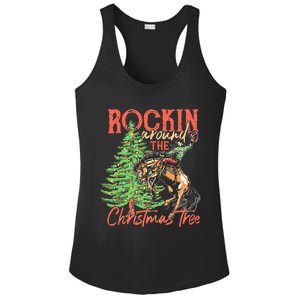 Funny Cow Horsing Rocking Around Christmas Tree Western Ladies PosiCharge Competitor Racerback Tank