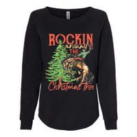 Funny Cow Horsing Rocking Around Christmas Tree Western Womens California Wash Sweatshirt