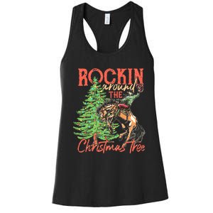 Funny Cow Horsing Rocking Around Christmas Tree Western Women's Racerback Tank